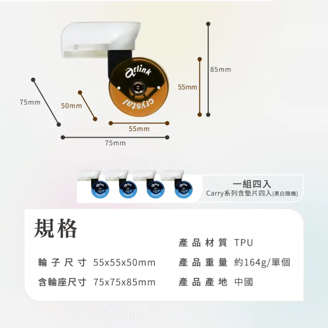 【Arlink】4入一 組 L2030吋 行李箱專用水晶直排輪(減震/靜音/順暢/TPU輪胎/耐磨/耐用)