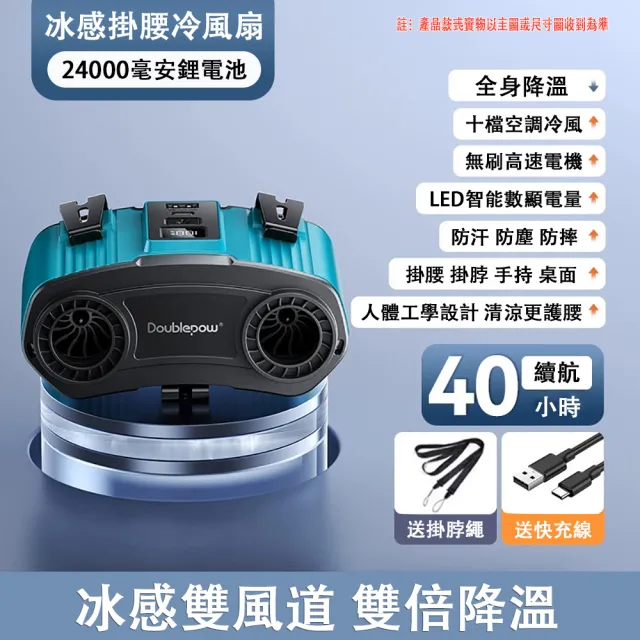 【佳美多】風扇 掛腰風扇 便攜式冷風扇 戶外工作降溫風扇 工業掛腰風扇 雙風道設計 可掛腰掛脖 十檔調節