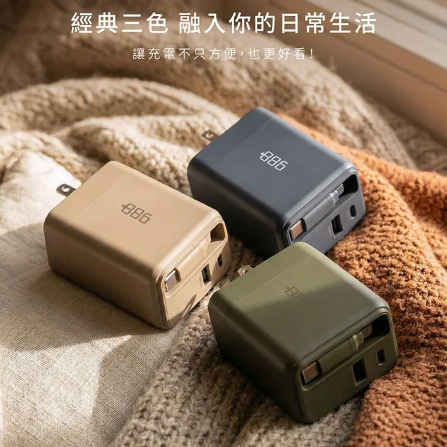 【+886】[極Hai] GaN氮化鎵 65W PD 自帶線快充充電器 (3色可選)