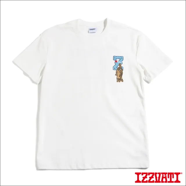 【IZZVATI】彩色貓繡花短T-白色 (品牌LOGO系列)
