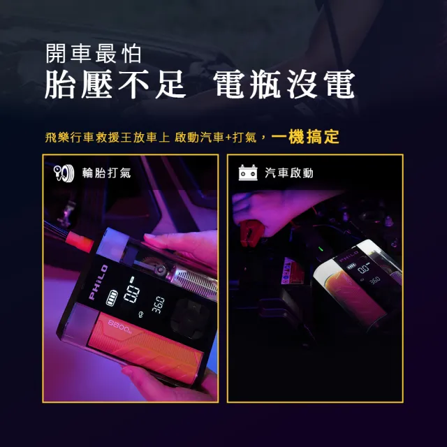 【Philo 飛樂】STP09二代 救車打氣多功能機 PD快充/無線充氣寶/啟動電源/救車線/車用打氣機
