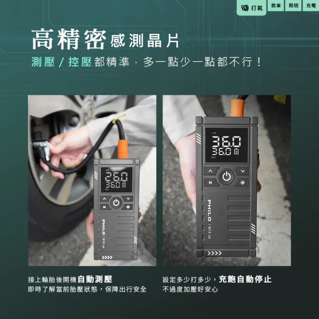 【Philo 飛樂】Q12se 12000Mah 救車打氣二合一 大容量電霸/打氣機/汽車電霸/自動跳停打氣機/汽車啟動電源