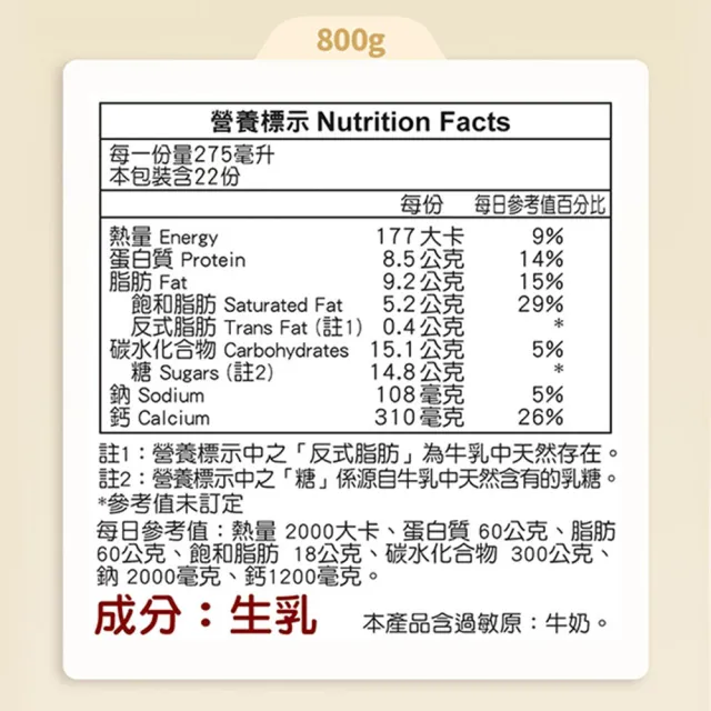 【KLIM 克寧】100%純生乳奶粉 800g/罐(無塑膠蓋環保版本/水沖即享)
