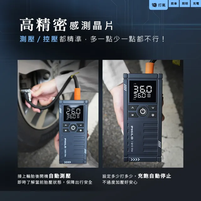 【Philo 飛樂】Q12lite 8000mAh 多功能汽車電霸 救車行動電源Ｘ無線打氣機一體 19mm大缸體/充氣機