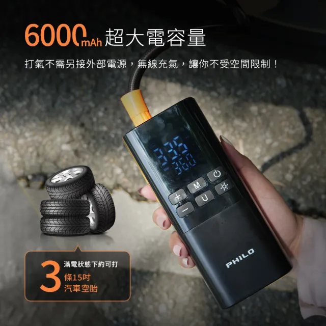 【Philo 飛樂】2入組 TP21Pro  無線電動打氣機 充氣王(輪胎打氣機｜充電寶｜汽車百貨｜打氣筒｜胎壓打氣機)