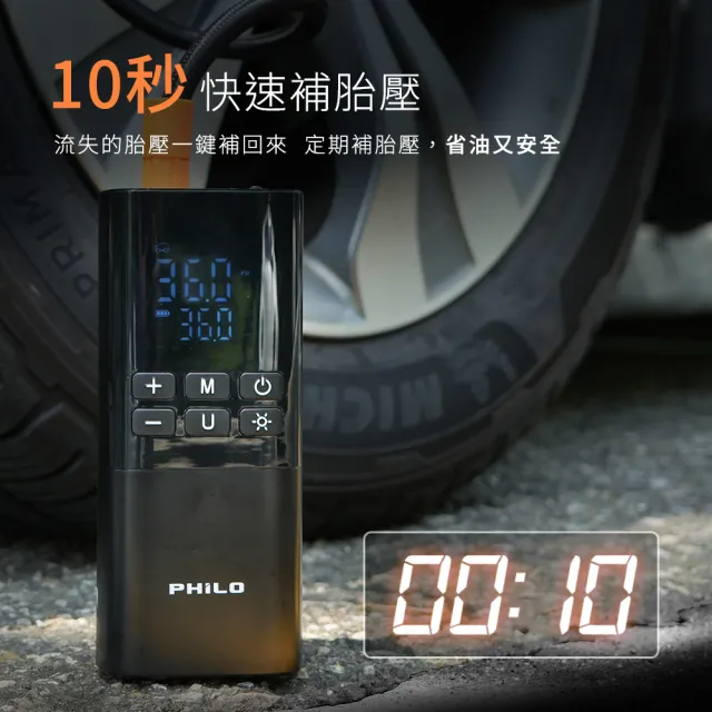 【Philo 飛樂】2入組 TP21Pro  無線電動打氣機 充氣王(輪胎打氣機｜充電寶｜汽車百貨｜打氣筒｜胎壓打氣機)