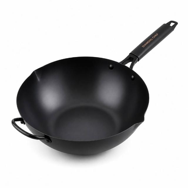 【DIAMOND CHEF】無塗層窒化鐵炒鍋32cm(不易生鏽/IH爐可用/鐵鍋/深炒鍋)