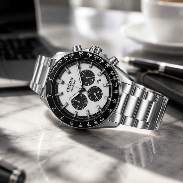【CITIZEN 星辰】CA4674-58A 光動能真三眼 熊貓面 藍寶石玻璃 計時 不鏽鋼 手錶 43mm