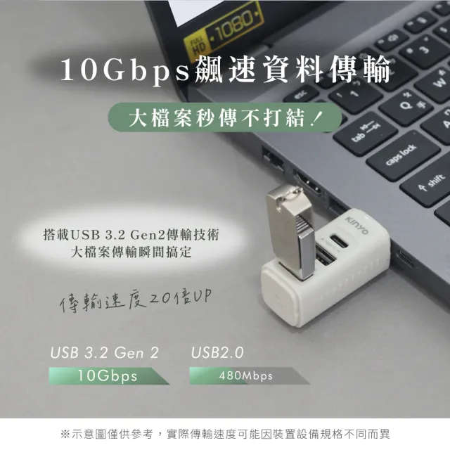 【KINYO】USB 3.2 Gen2 3埠集線器/擴充座 (USB-A+Type-C HUB-36)