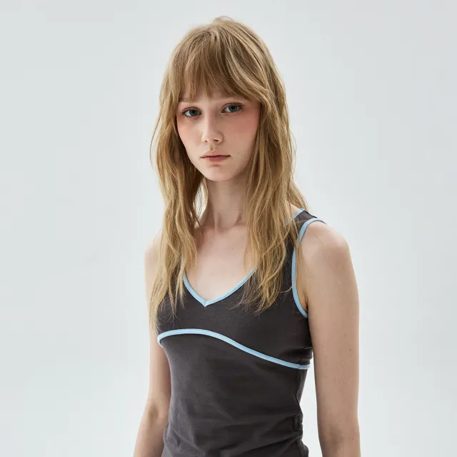 【MARDI MERCREDI】V領無袖上衣 撞色線條 SLEEVELESS V NECK CONTRAST LINE