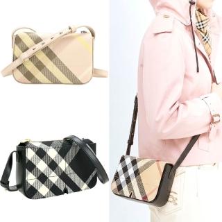【BURBERRY 巴寶莉】Snip 格紋帆布拼接牛皮肩背 斜背包-2色可選