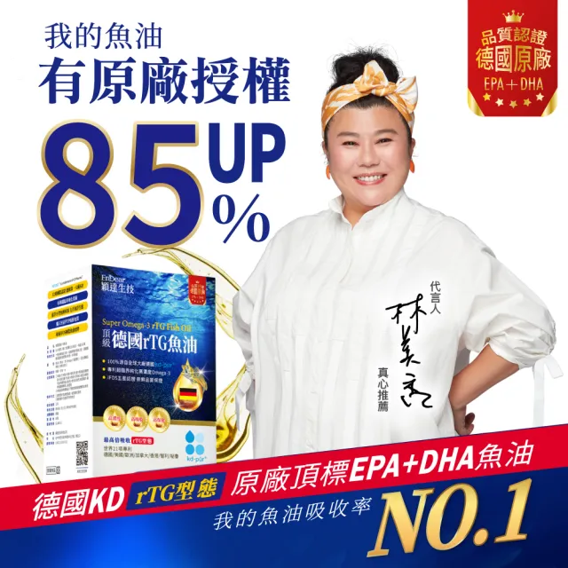【Endear 穎達生技】德國頂級 rTG 魚油60顆x8入組(林美秀推薦/德國KD原廠授權/保健禮盒)