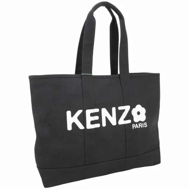 【KENZO】Utility 大款 字母花朵印花帆布手提 肩背托特包-黑色