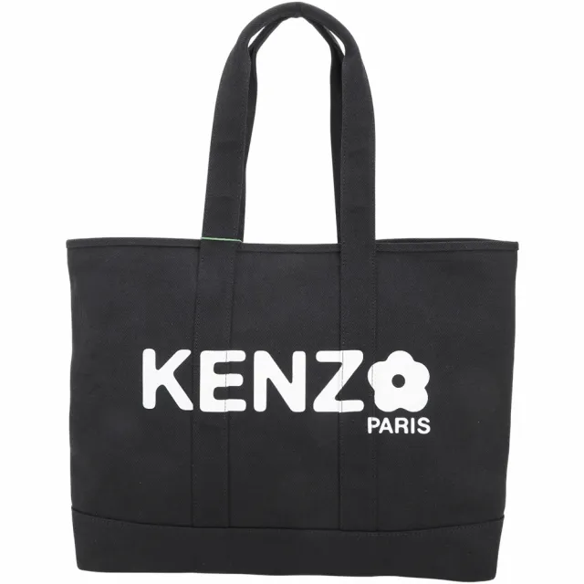 【KENZO】Utility 大款 字母花朵印花帆布手提 肩背托特包-黑色