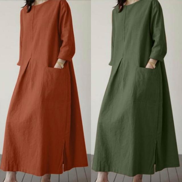 【巴黎精品】現貨+預購 女連身裙亞麻棉麻洋裝大尺碼寬鬆長裙A字裙休閒女裝(長袖太陽裙女裙子3款b1a26)