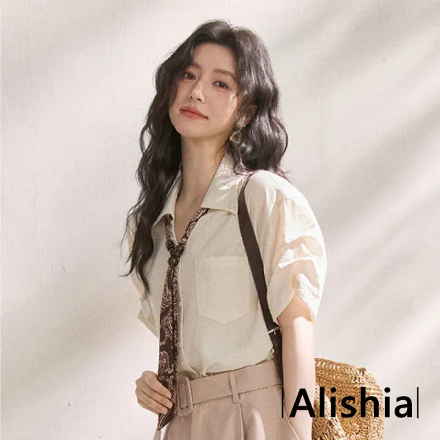 【Alishia】日系簡約溫柔百搭口袋襯衫 上衣 S-XL (米白色/粉色/綠色)