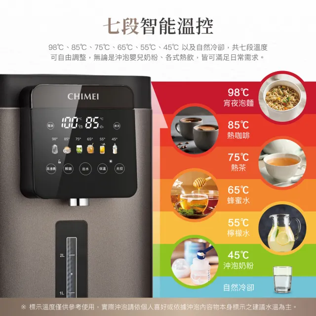 【CHIMEI 奇美】5.0L 316L不鏽鋼無縫內膽智能溫控熱水瓶(彩屏大視窗/調乳泡奶/WB-50TY61)