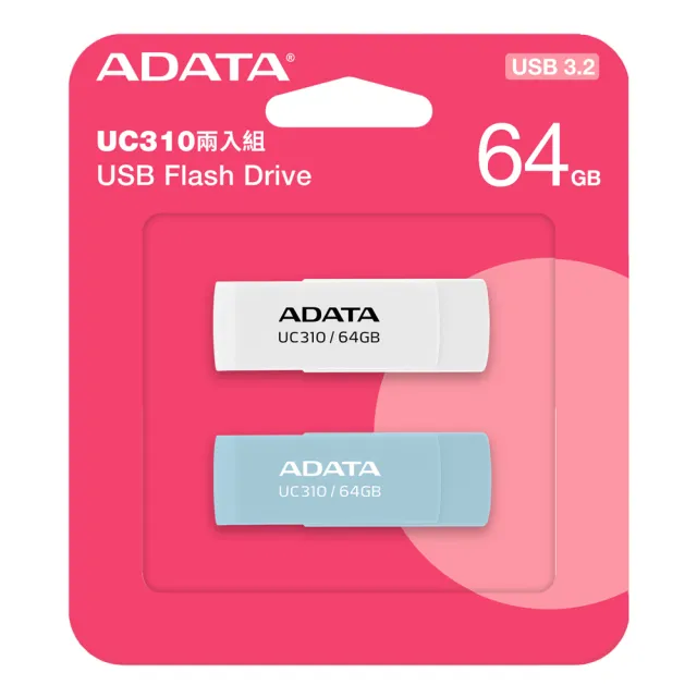【ADATA 威剛】UC310 USB3.2 Gen1 64G+64G 旋轉隨身碟(雙色兩入組)
