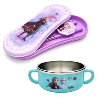 【Disney 迪士尼】冰雪奇緣2 兒童不鏽鋼學習筷附收納盒 隔熱碗 韓國製