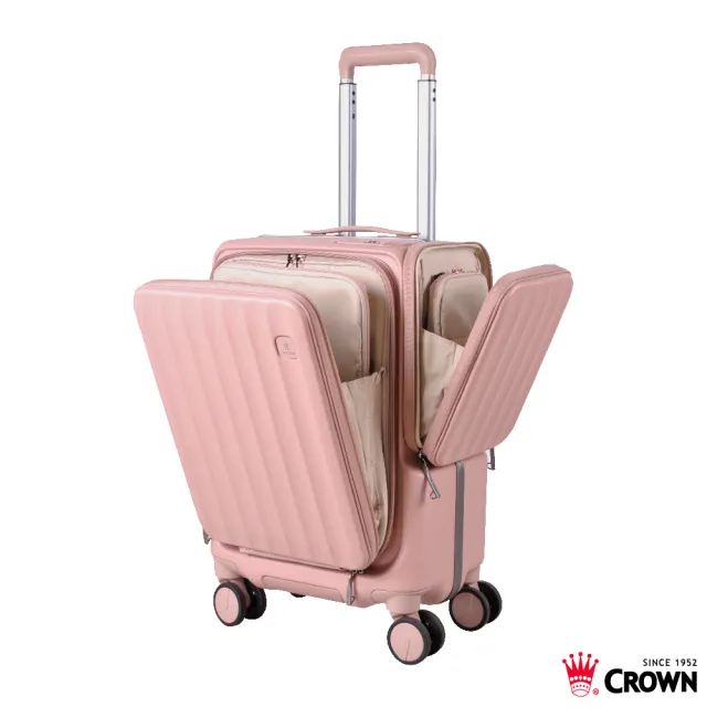 【CROWN 皇冠】WAVE 19.5吋 側袋磁吸登機箱 (前開式/行李箱/旅行箱/密碼鎖)