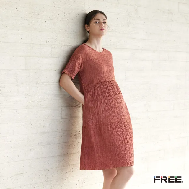 【FREE】free.草木染皺感剪接口袋洋裝