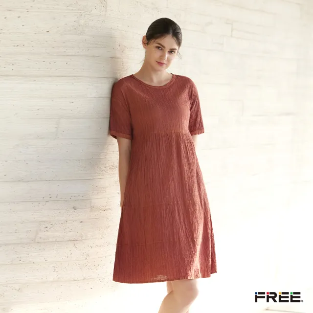 【FREE】free.草木染皺感剪接口袋洋裝