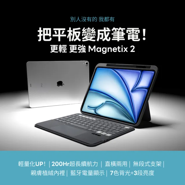 【eiP】Magnetix 2 iPad鍵盤 磁吸可拆式藍牙鍵盤(Air M2/M3/M4 13吋、Pro 12.9吋 巧控鍵盤 iPad保護殼)