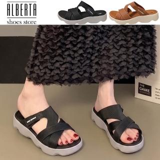 【Alberta】厚底4cm 交叉寬頻厚底拖鞋 涼拖鞋 3色