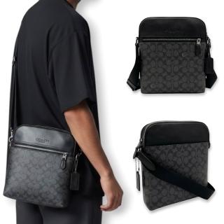 【COACH】男生 斜背包 PVC經典黑灰荖花 防刮皮革 直立拉鍊 男款 側背包(男包 CZ398)