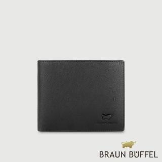 【BRAUN BUFFEL 德國小金牛】艾康-A1 14卡中間翻透明窗短夾-黑色(BF582-317-BK) 錢包送禮推薦