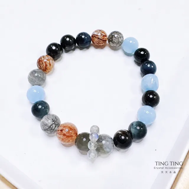 天天水晶】金運石黑金超七海藍寶設計款手鍊｜招財事業療癒避邪- momo