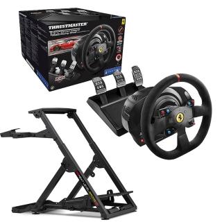 【THRUSTMASTER 圖馬斯特】T300AE Ferrari Alcantara Edition 法拉利聯名款方向盤+NLR STAND 2.0賽車架