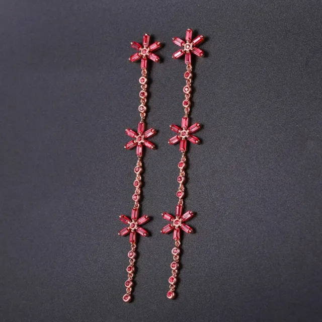 海斯珠寶 2.2克拉天然紅寶石 18K玫瑰金耳環 長方形切割 長款流蘇設計 繁花造型 浪漫優雅
