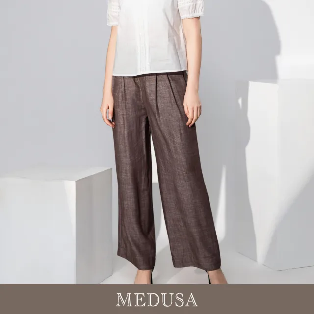 【MEDUSA 曼度莎】現貨-嫘縈亞麻混紡都會直筒壓褶長褲 - 2色（M-L）｜亞麻長褲 西裝寬褲 上班穿搭