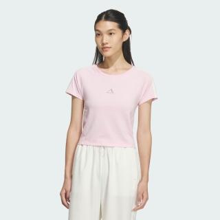 【adidas 愛迪達】Dce Baby Tee 女 T恤 運動上衣 休閒短袖 粉紅 亞版 短版 閃耀(KS0277)