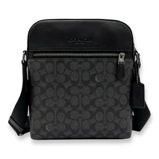 【COACH】男生 側背包 經典黑灰荖花LOGO 直立 斜背包 男款 包包(CZ398)