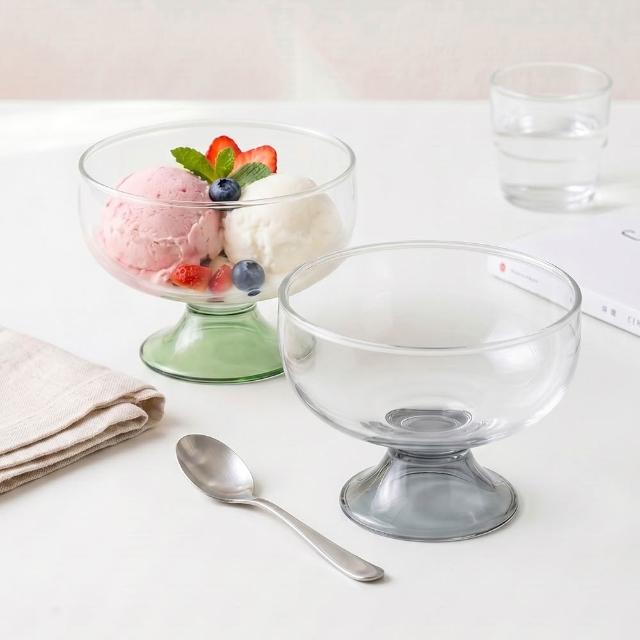 【Just Home】透明玻璃冰淇淋杯270ml綠/灰可選-2入組(布丁盤 甜品碗 冰淇淋杯 杯子)