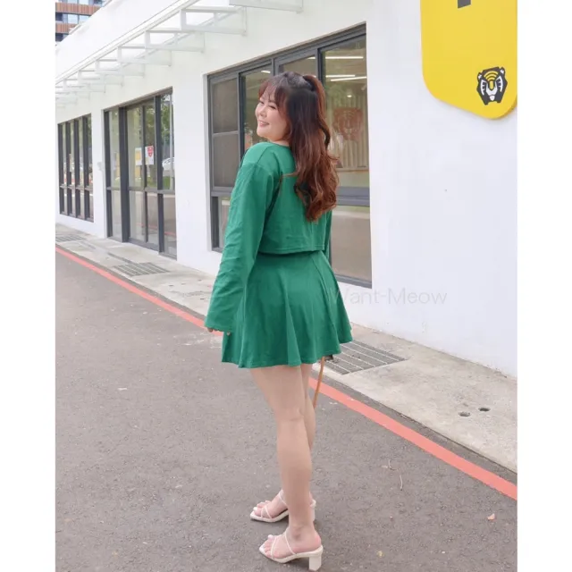【Want-Meow】90公斤可穿/超顯瘦三件套外套+背心+短裙中大尺碼套裝(大碼/大尺碼/加大碼/孕婦裝/洋裝)
