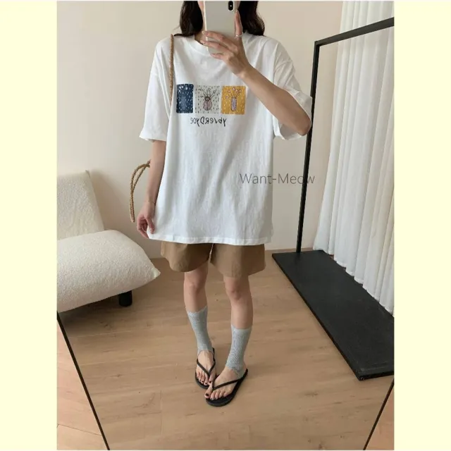 【Want-Meow】85公斤可穿/寬鬆獨家質感韓系插畫T棉T大尺碼上衣大尺碼T恤(大碼/大尺碼/加大碼/短袖上衣)