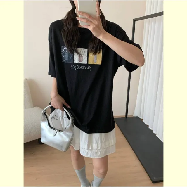 【Want-Meow】85公斤可穿/寬鬆獨家質感韓系插畫T棉T大尺碼上衣大尺碼T恤(大碼/大尺碼/加大碼/短袖上衣)