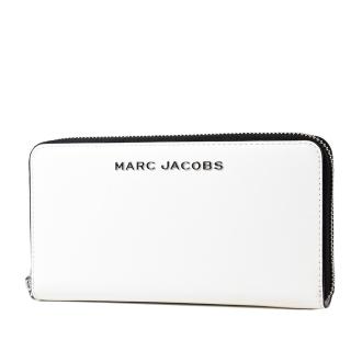 【MARC JACOBS】金屬LOGO防刮十字紋拉鍊長夾-棉花白