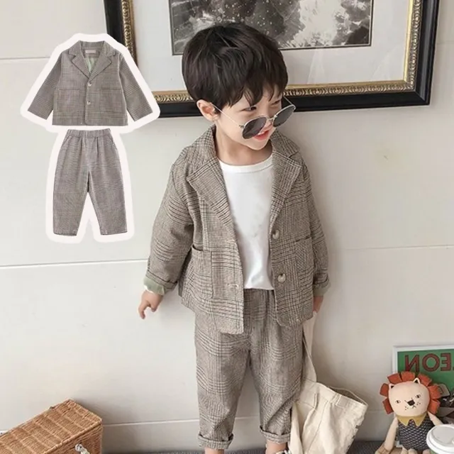 【橘魔法】復古格紋西裝套裝（不含上衣）女童 男童 兒童 童裝 正裝 西裝外套 長袖外套 西裝褲 褲子 薄外套