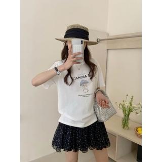CHILL 萌癒系雨傘小貓字母印花Tee 貓咪T恤 刺繡短T 韓系穿搭 寬鬆顯瘦 質感棉T