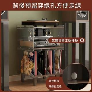嶼川 唱片櫃 唱片機置物櫃 落地唱片架 胡桃木質感框架 多層置物結構一物多用 大容量收納