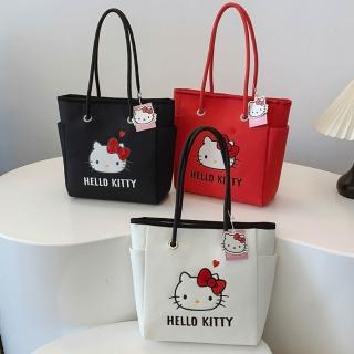 【HELLO KITTY】時尚簡約造型大容量手提袋單肩手提包托特包-三色可選