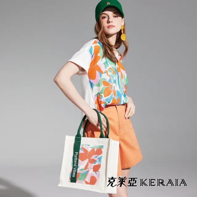 【KERAIA 克萊亞】魅力價-春花漫舞彩繪印花帆布袋(大)