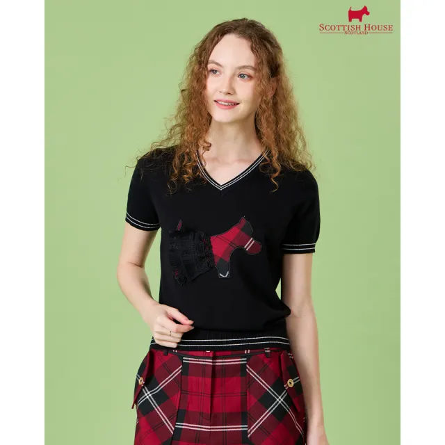 【SCOTTISH HOUSE】草裙狗V領短袖針織-黑/淺綠 CJYB1495