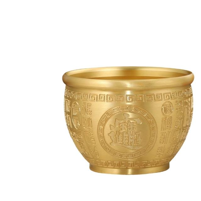 迦恩-百福純黃銅米缸 冰箱上的聚寶盆 招財聚財擺件 銅製碗 新款存錢罐