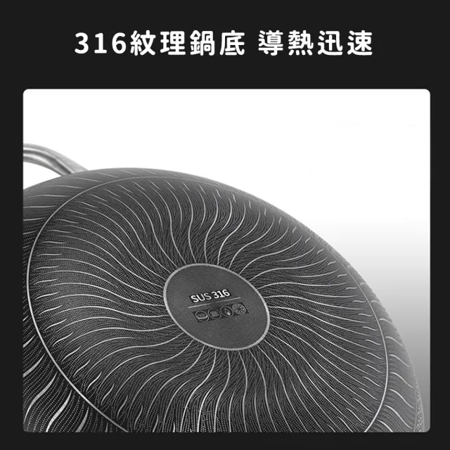【鍋太后】316不鏽鋼蜂巢炒鍋/不沾鍋/單柄帶玻璃蓋雙鍋組(36+32cm)