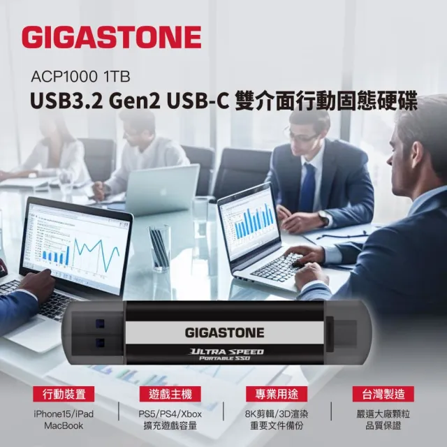 【Gigastone 立達國際】1TB ACP1000 USB3.2 Gen2 Type-C 雙介面 行動固態硬碟(iPhone17/外接式SSD)